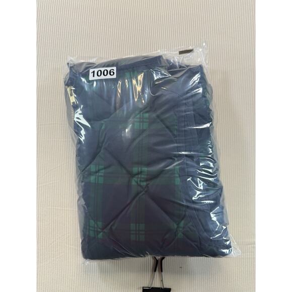 J.Crew Women’s Excursion Down Puffer Vest Navy Green Plaid Quilted Zip Size M - Picture 8 of 8